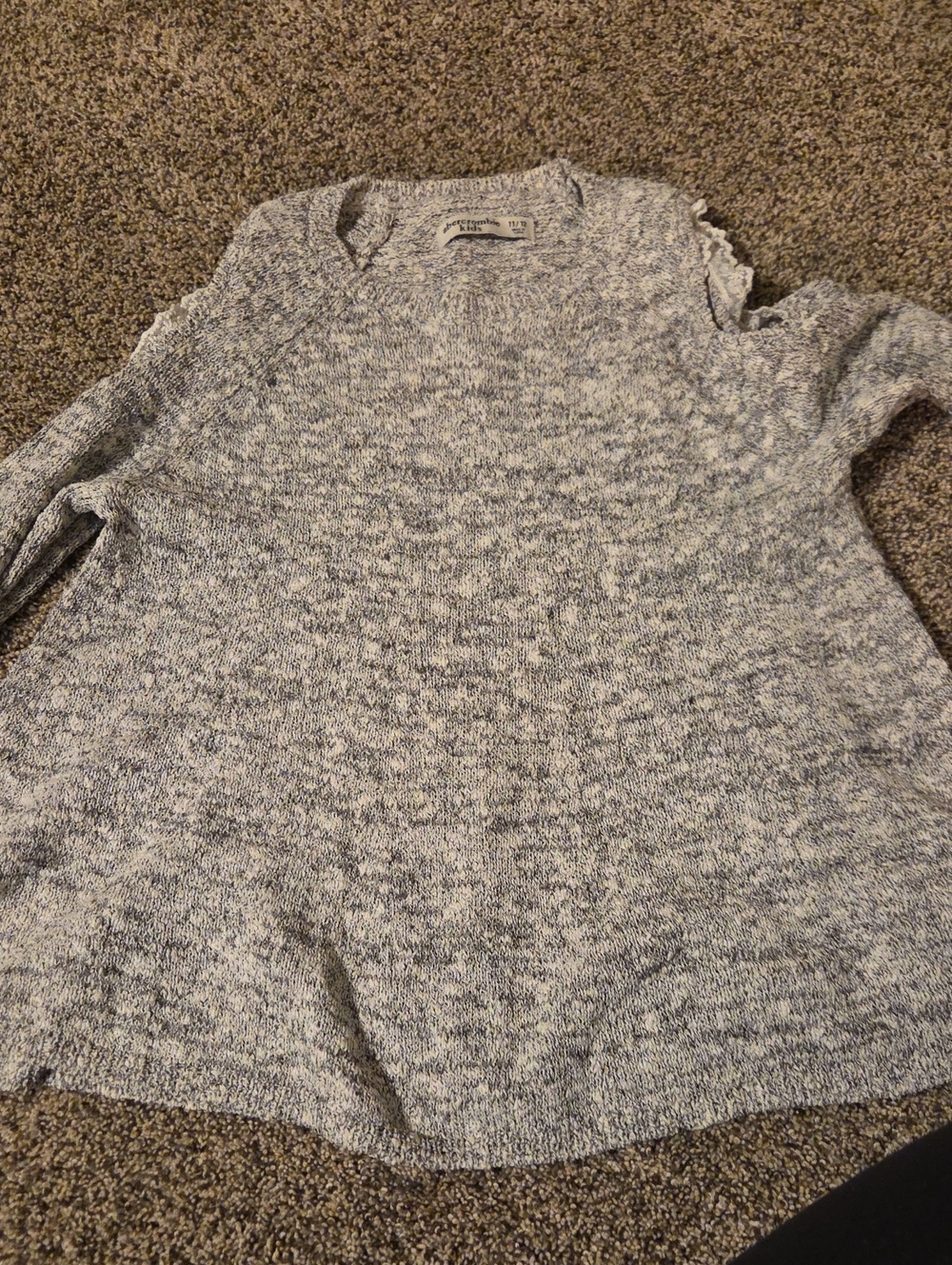 abercrombie kids Gray Marled Crew Neck Sweater wirh shoulder cut outs.